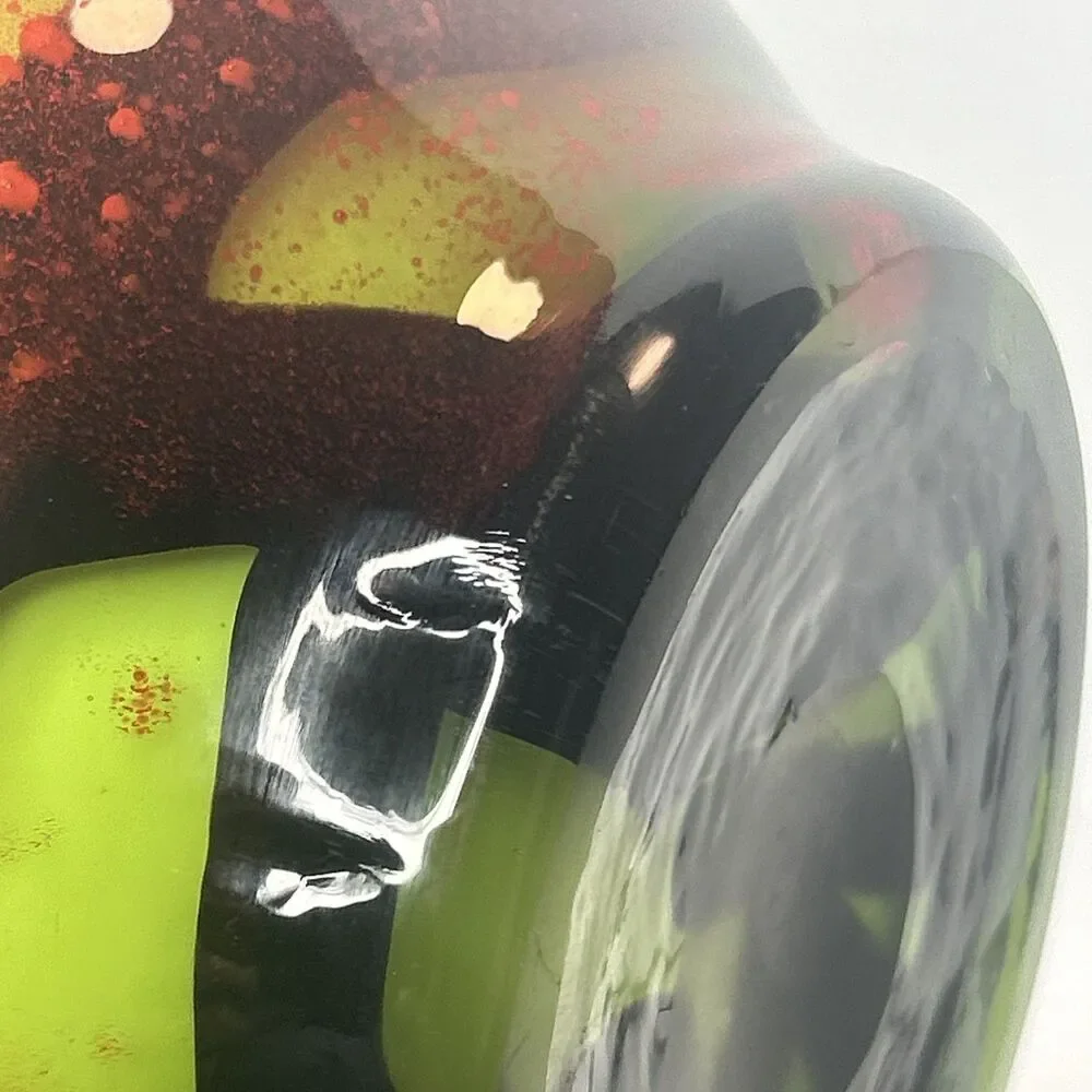 MCM Vtg Green Red Hand Blown Murano Vase 11 Inches